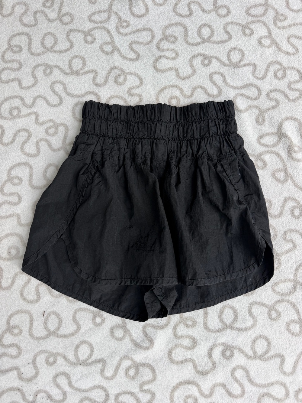 FP Movement by Free People Black Shirred High-Waist Athletic Shorts